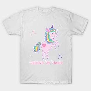 Believe In magic Unicorn, Stars, Heart T-Shirt